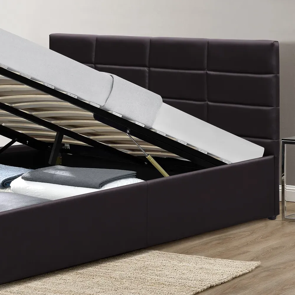 Brooklyn King Size Ottoman Bed with Storage - Brown, Faux Leather