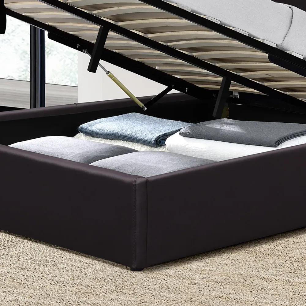 Brooklyn King Size Ottoman Bed with Storage - Brown, Faux Leather