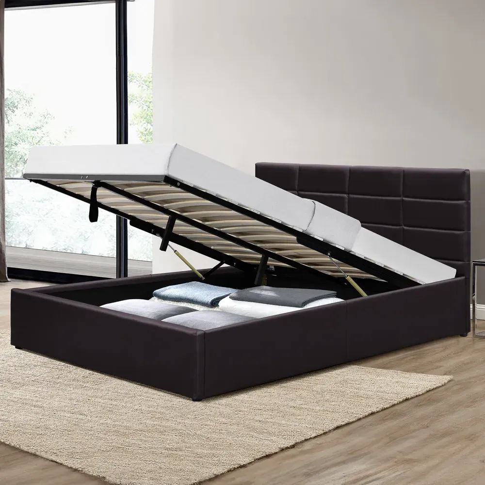 Brooklyn King Size Ottoman Bed with Storage - Brown, Faux Leather