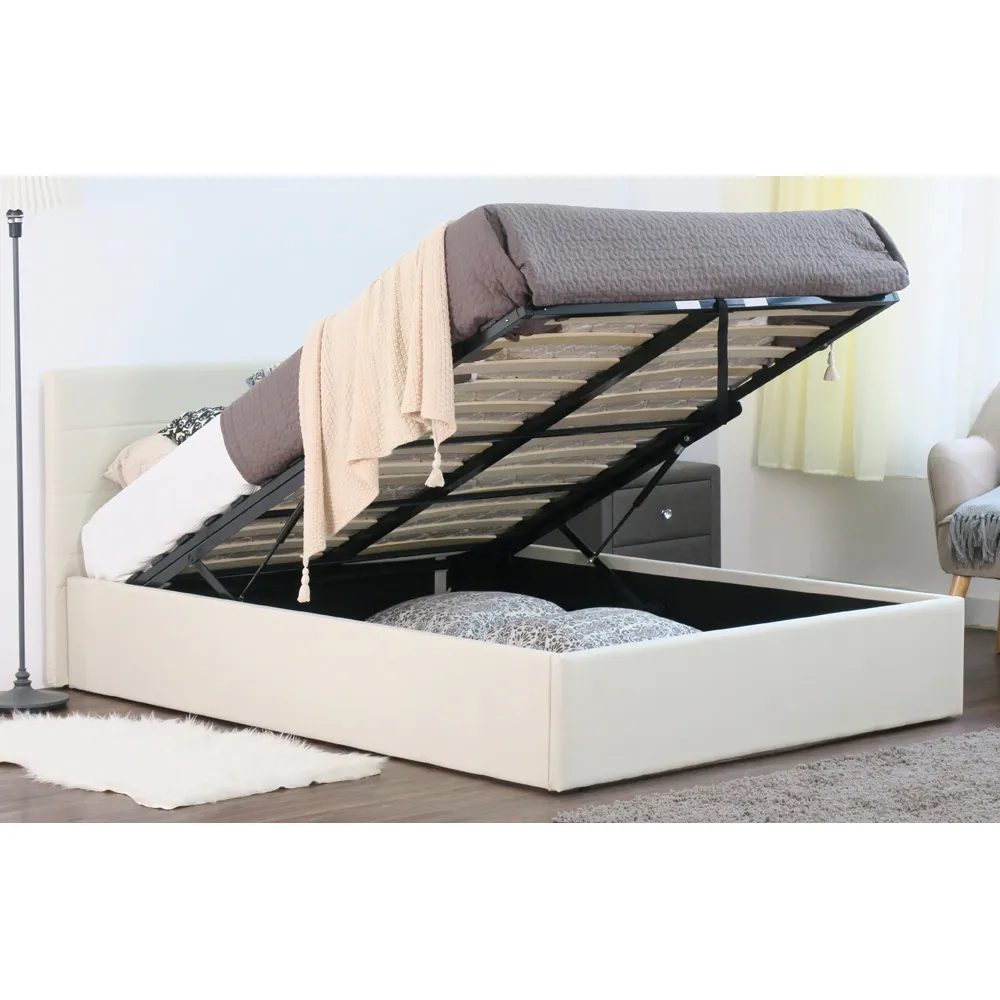 Brooklyn King Size Ottoman Bed with Storage - Cream, Fabric
