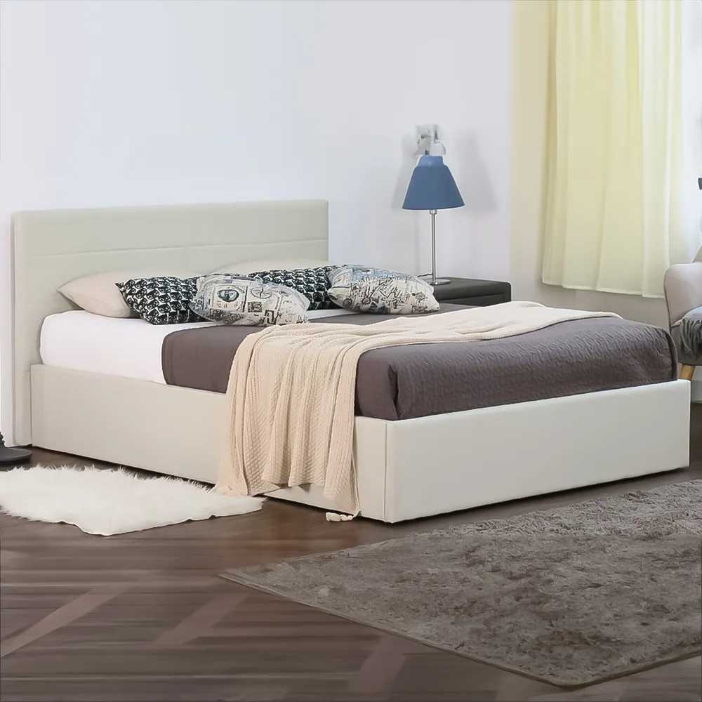 Brooklyn King Size Ottoman Bed with Storage - Cream, Fabric