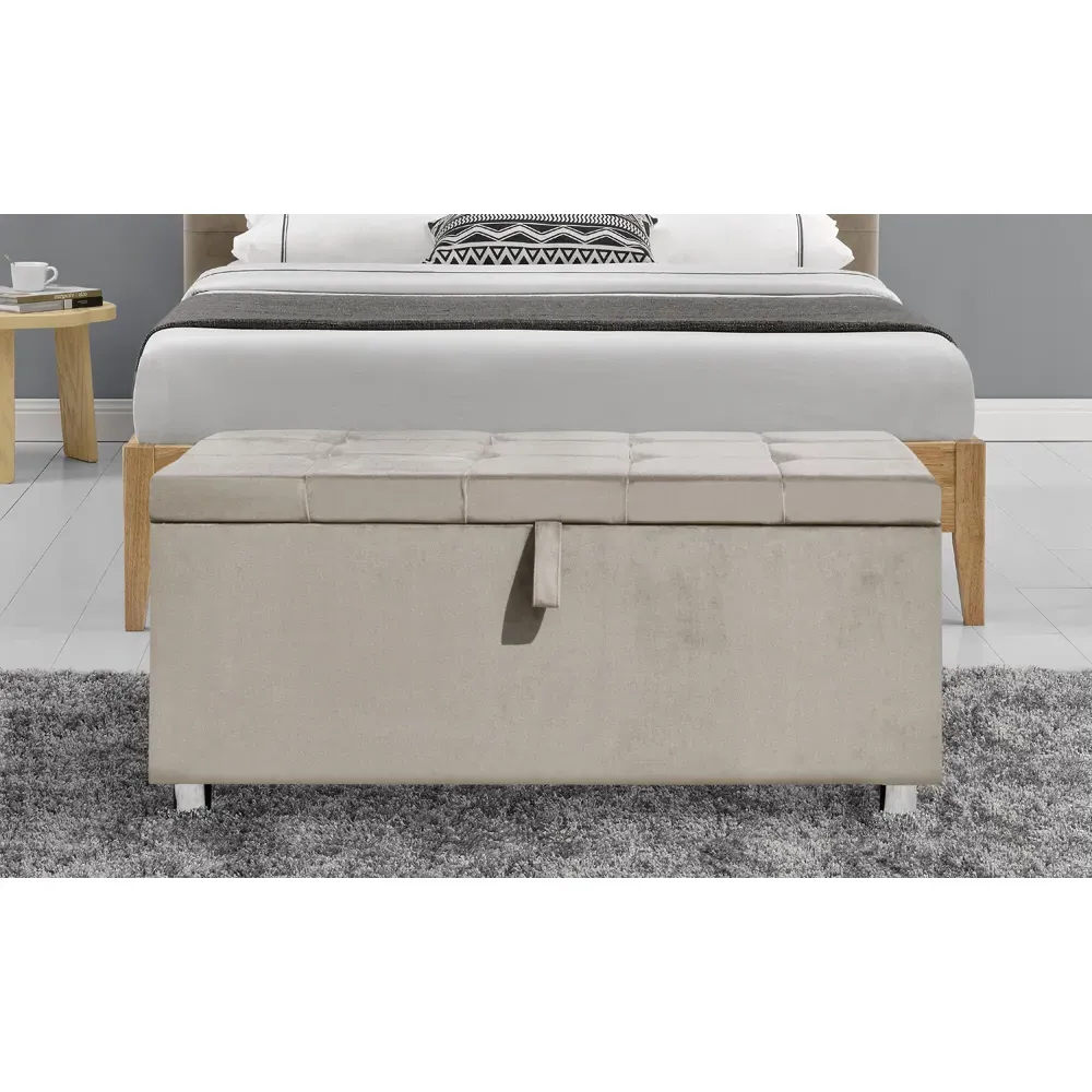 Brooklyn King Size Ottoman Bed with Storage - Cream, Velvet