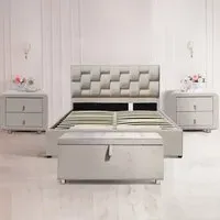 Brooklyn King Size Ottoman Bed with Storage - Cream, Velvet