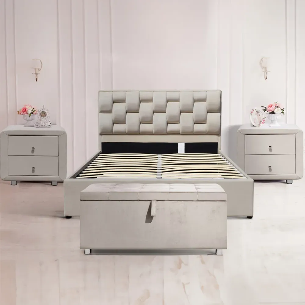 Brooklyn King Size Ottoman Bed with Storage - Cream, Velvet image