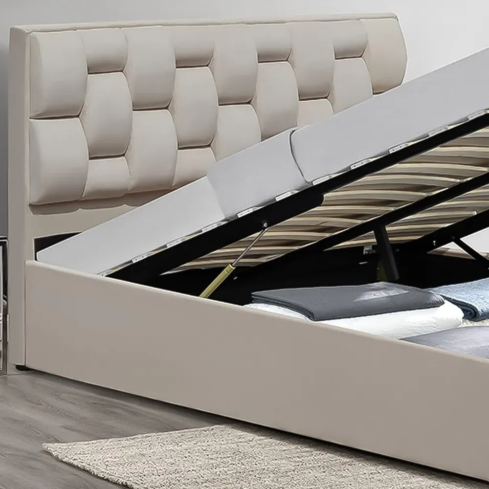 Brooklyn King Size Ottoman Bed with Storage - Cream, Velvet
