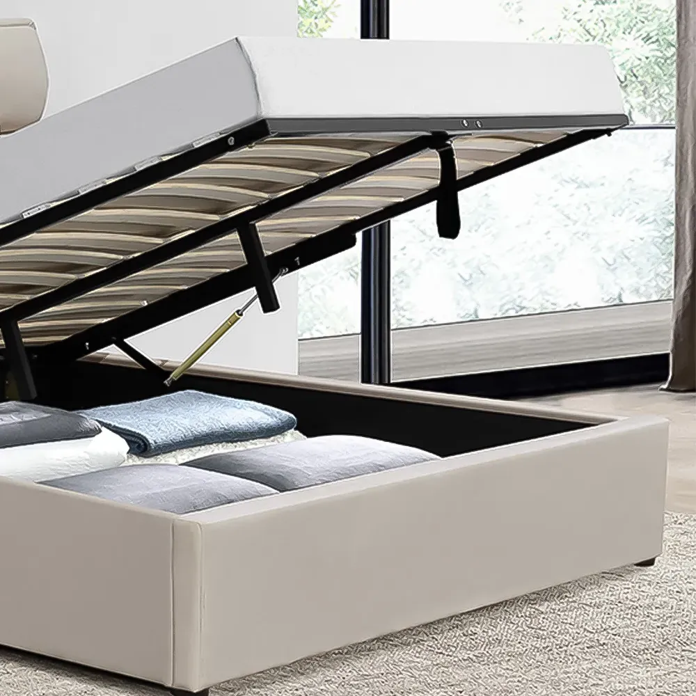 Brooklyn King Size Ottoman Bed with Storage - Cream, Velvet