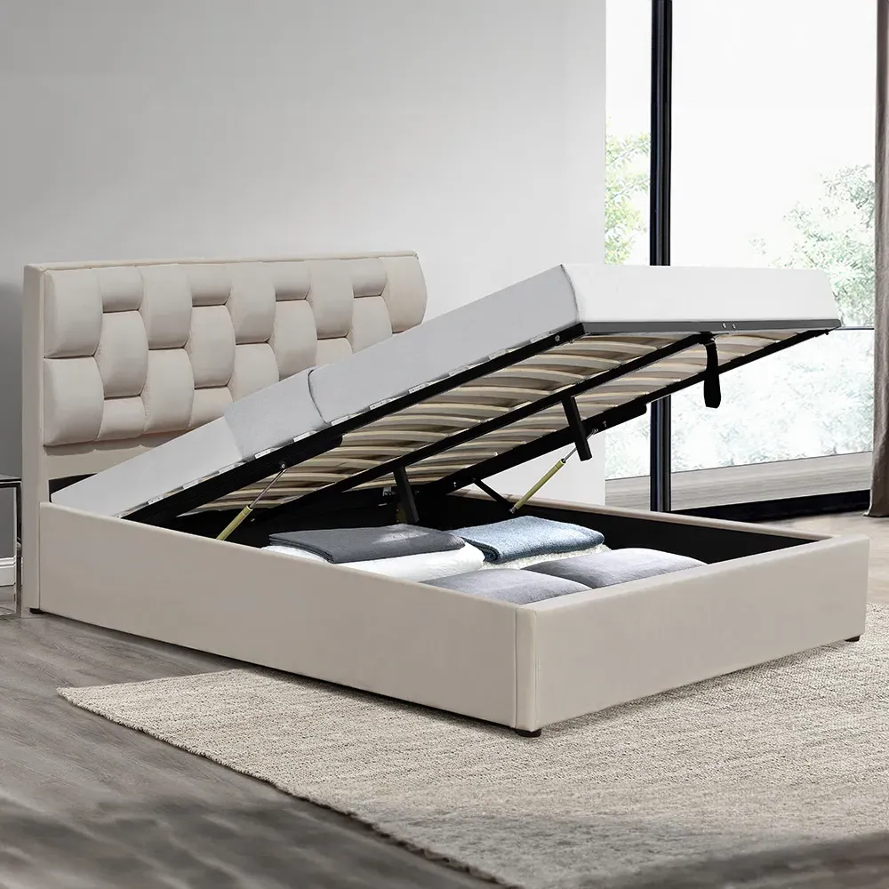 Brooklyn King Size Ottoman Bed with Storage - Cream, Velvet image