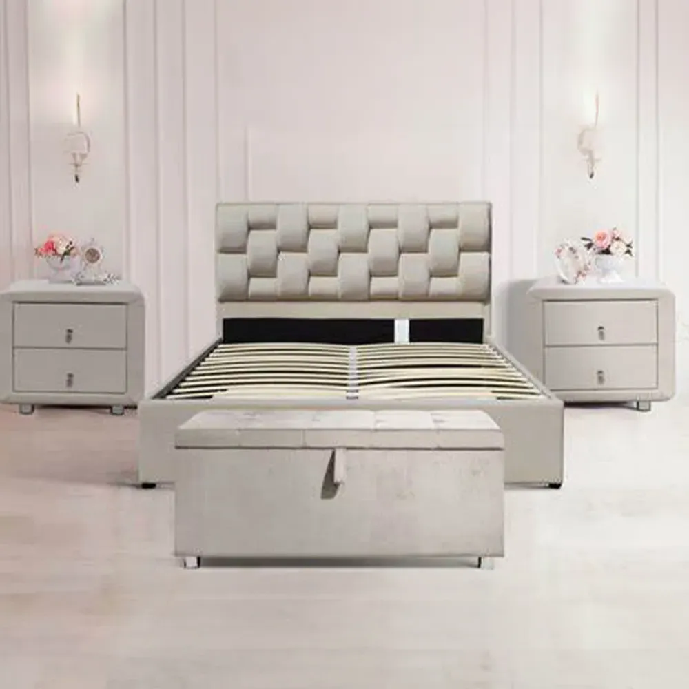 Brooklyn King Size Ottoman Bed with Storage - Cream, Velvet
