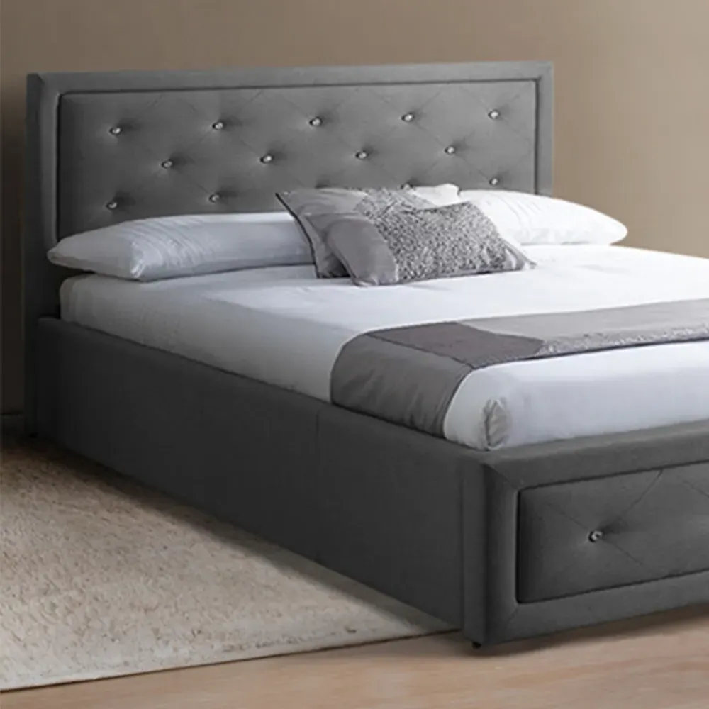 Brooklyn King Size Ottoman Bed with Storage - Grey, Velvet