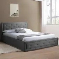 Brooklyn King Size Ottoman Bed with Storage - Grey, Velvet