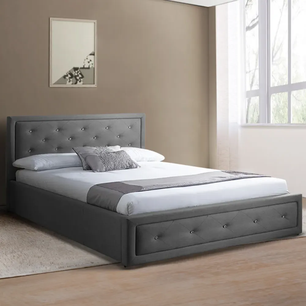 Brooklyn King Size Ottoman Bed with Storage - Grey, Velvet