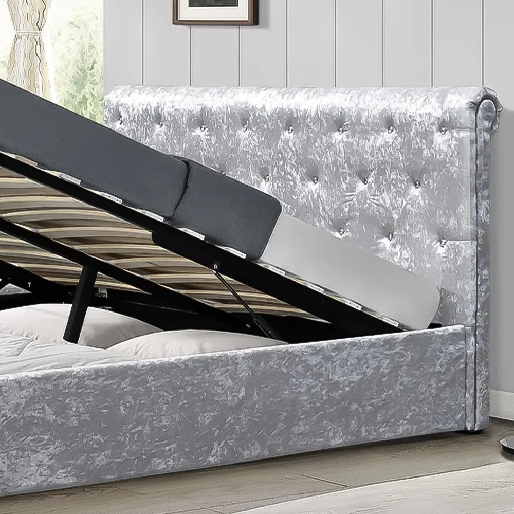 Brooklyn King Size Ottoman Bed with Storage - Silver, Velvet