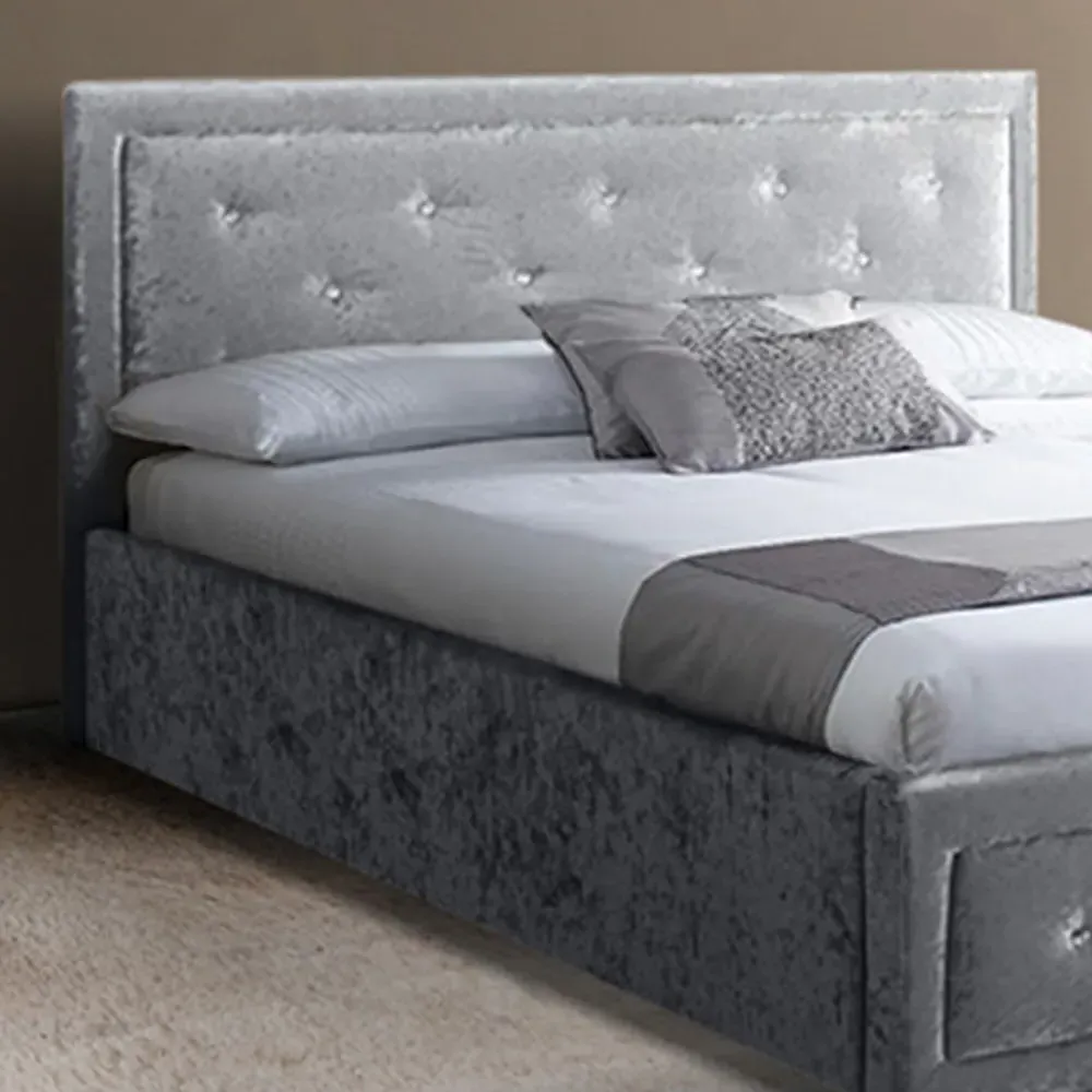 Brooklyn King Size Ottoman Bed with Storage - Silver, Velvet