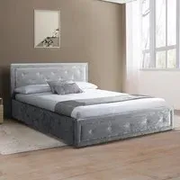 Brooklyn King Size Ottoman Bed with Storage - Silver, Velvet