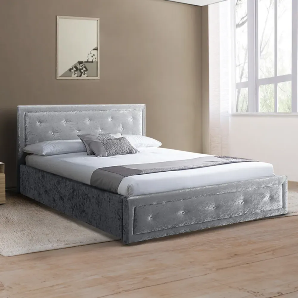 Brooklyn King Size Ottoman Bed with Storage - Silver, Velvet image