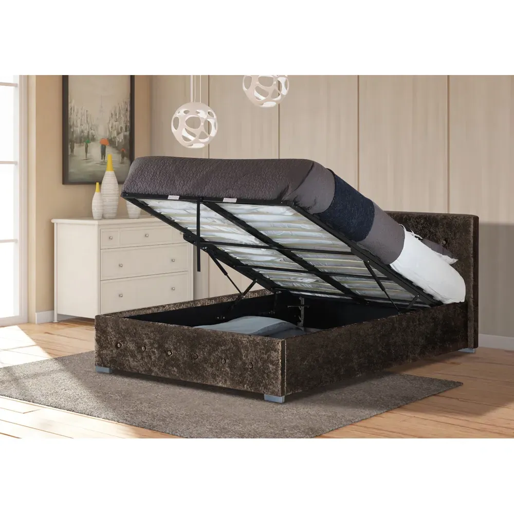 Brooklyn King Size Ottoman Storage Bed - Brown, Crushed Velvet