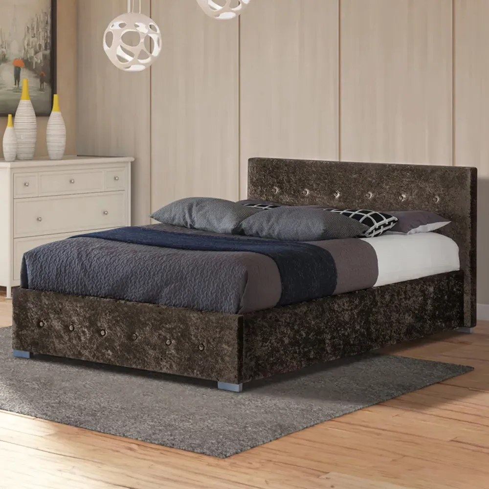 Brooklyn King Size Ottoman Storage Bed - Brown, Crushed Velvet
