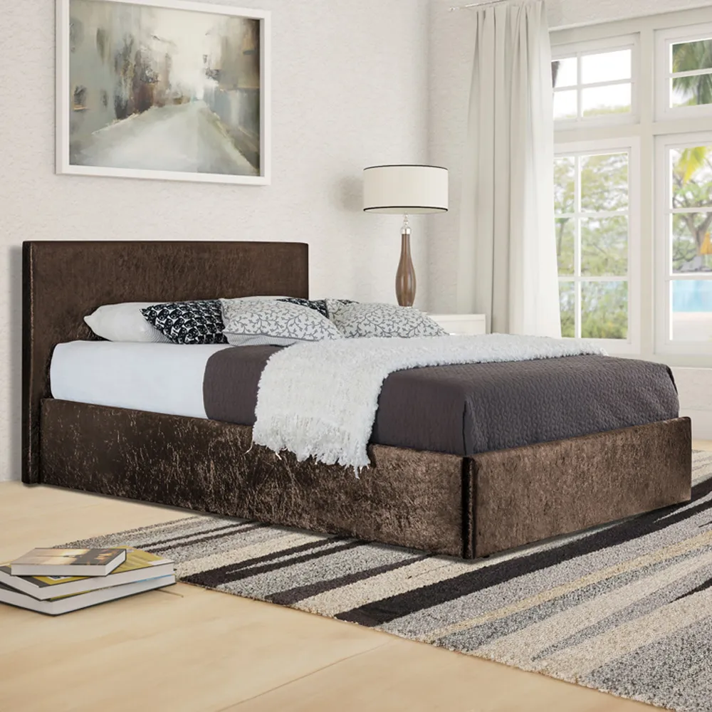 Brooklyn King Size Ottoman Storage Bed - Brown, Crushed Velvet