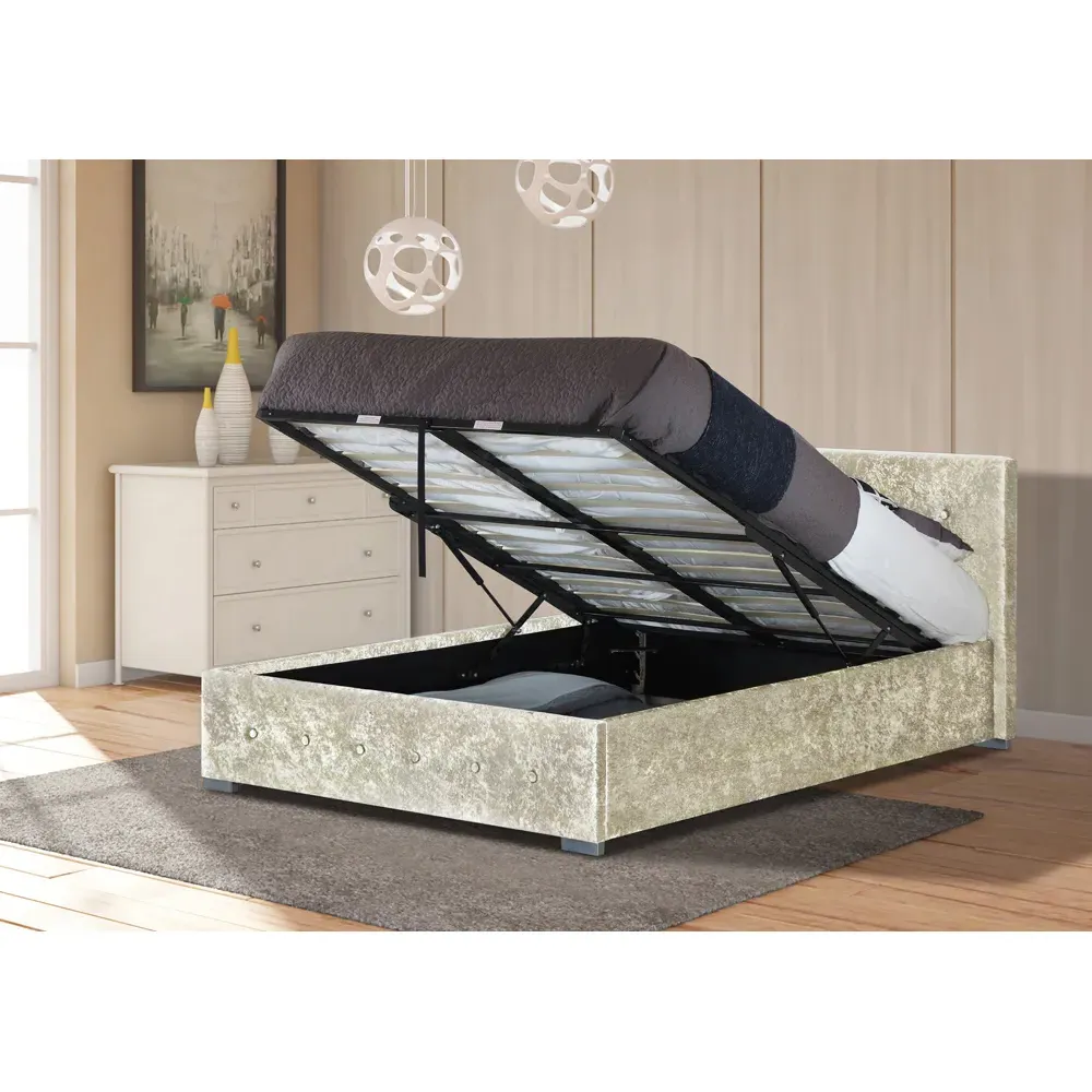 Brooklyn King Size Ottoman Storage Bed - Cream, Crushed Velvet