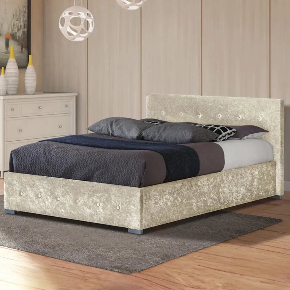 Brooklyn King Size Ottoman Storage Bed - Cream, Crushed Velvet