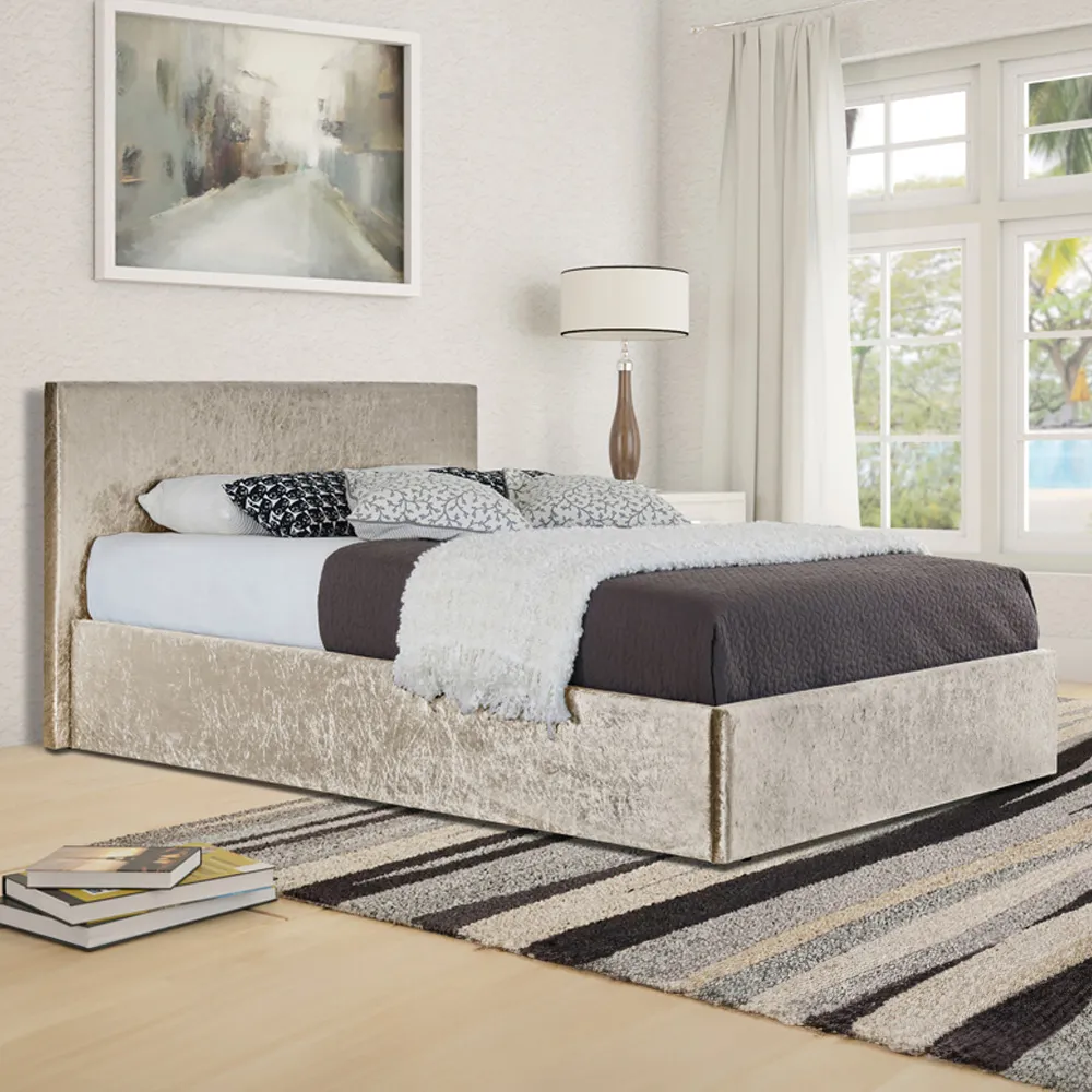 Brooklyn King Size Ottoman Storage Bed - Cream, Crushed Velvet