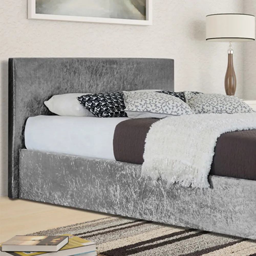 Brooklyn King Size Ottoman Storage Bed - Silver, Velvet