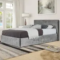 Brooklyn King Size Ottoman Storage Bed - Silver, Velvet