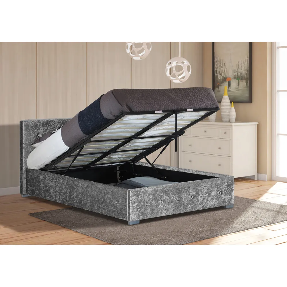 Brooklyn King Size Ottoman Storage Bed - Silver, Velvet