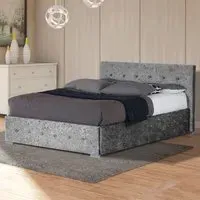 Brooklyn King Size Ottoman Storage Bed - Silver, Velvet