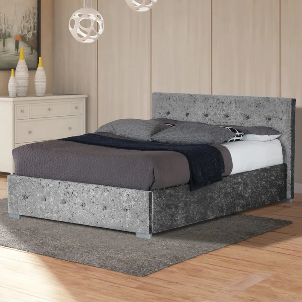 Brooklyn King Size Ottoman Storage Bed - Silver, Velvet