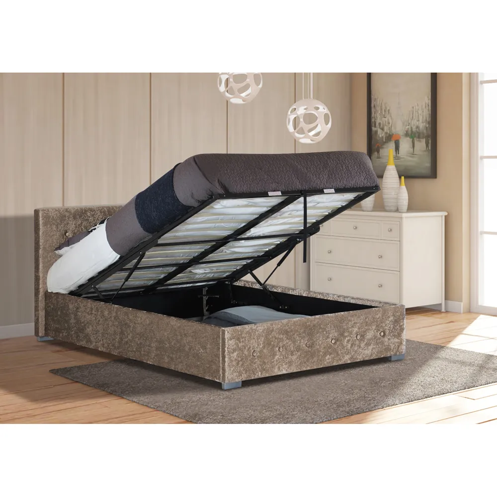 Brooklyn King Size Ottoman Storage Bed - Truffle, Crushed Velvet