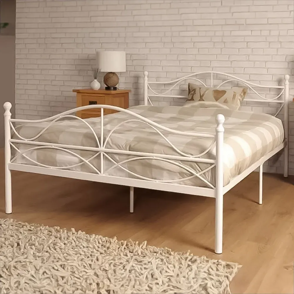 Brooklyn King Size Scroll Effect Metal Bed Frame - White