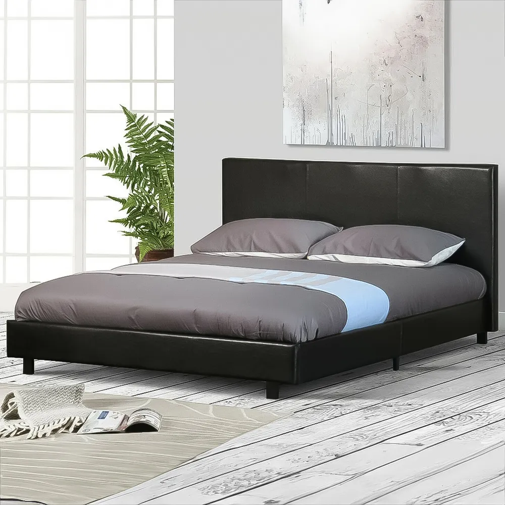 Brooklyn King Size Sleigh Bed Frame - Black, Faux Leather