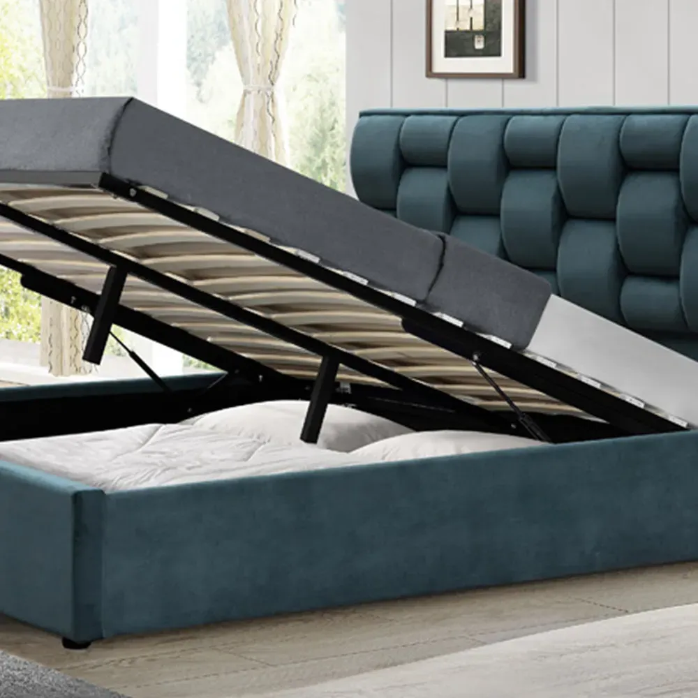Brooklyn King Size Storage Ottoman Bed - Blue, Velvet