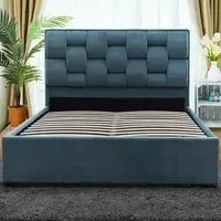 Brooklyn King Size Storage Ottoman Bed - Blue, Velvet