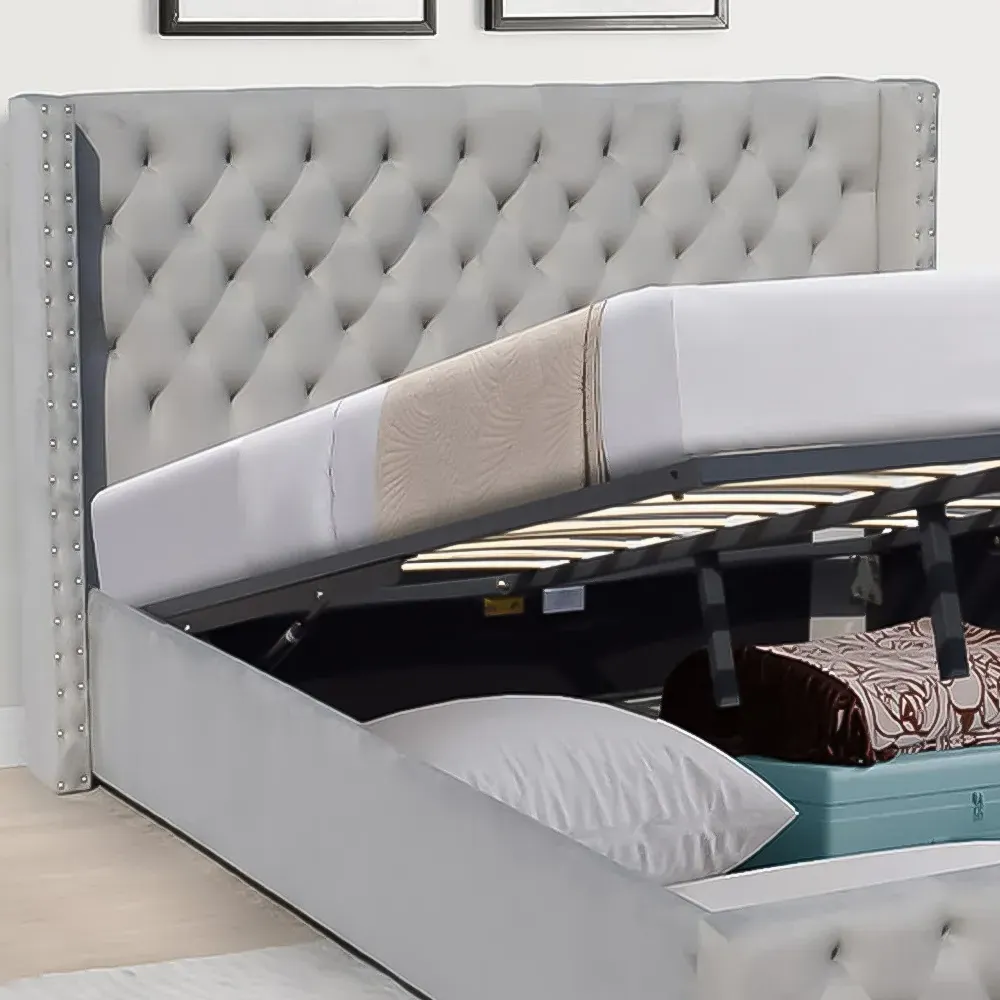 Brooklyn King Size Storage Ottoman Bed - Grey, Velvet