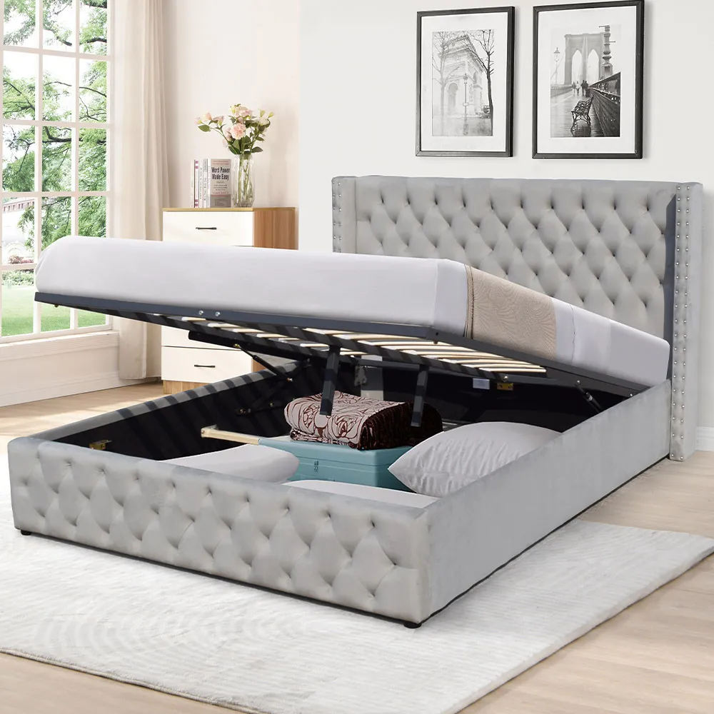 Brooklyn King Size Storage Ottoman Bed - Grey, Velvet image
