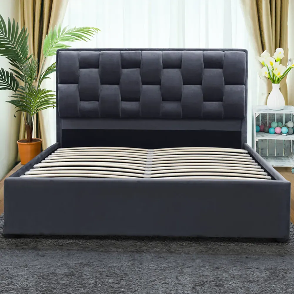 Brooklyn King Size Storage Ottoman Bed - Grey, Velvet