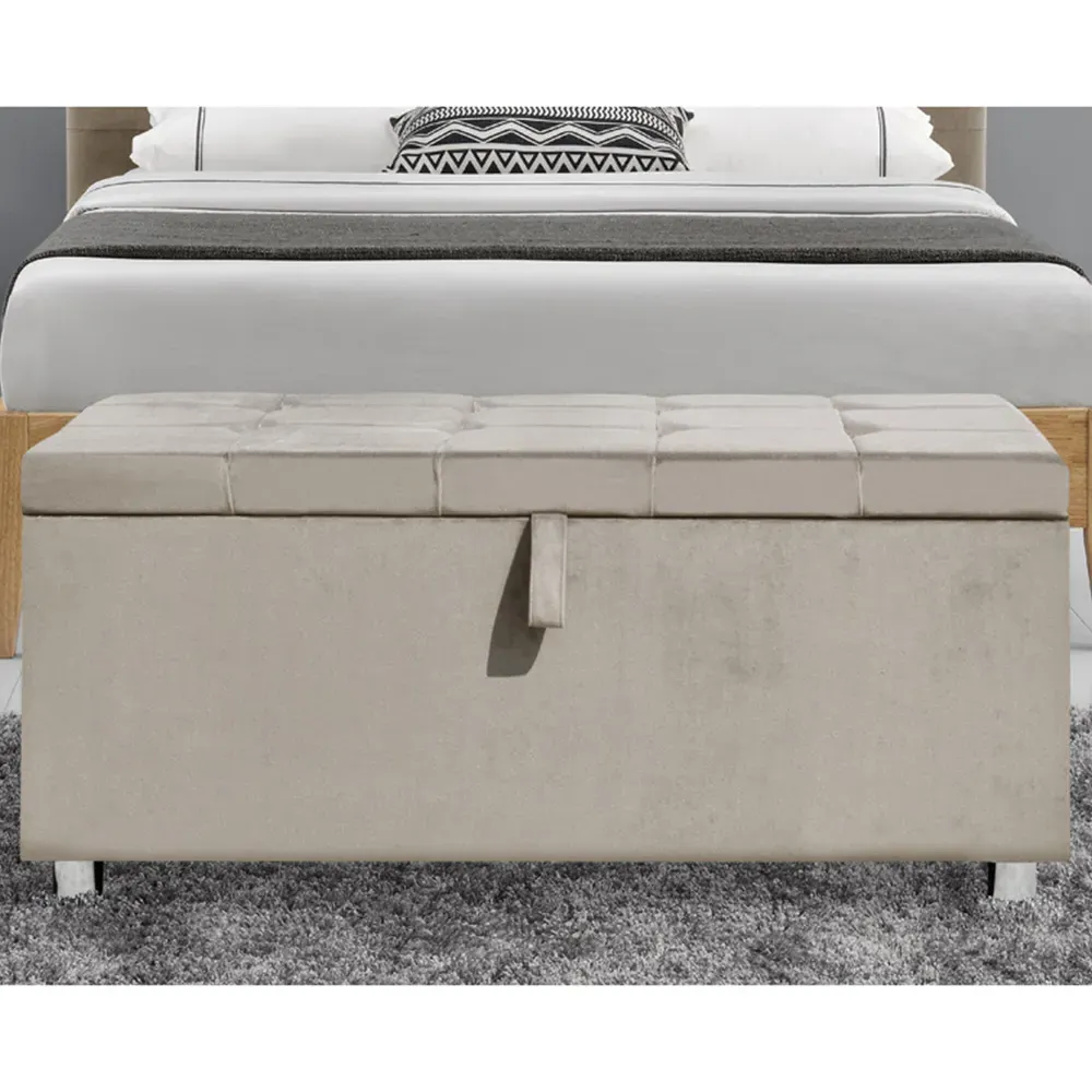 Brooklyn King Size Storage Ottoman Bed with Blanket Box - Cream, Velvet