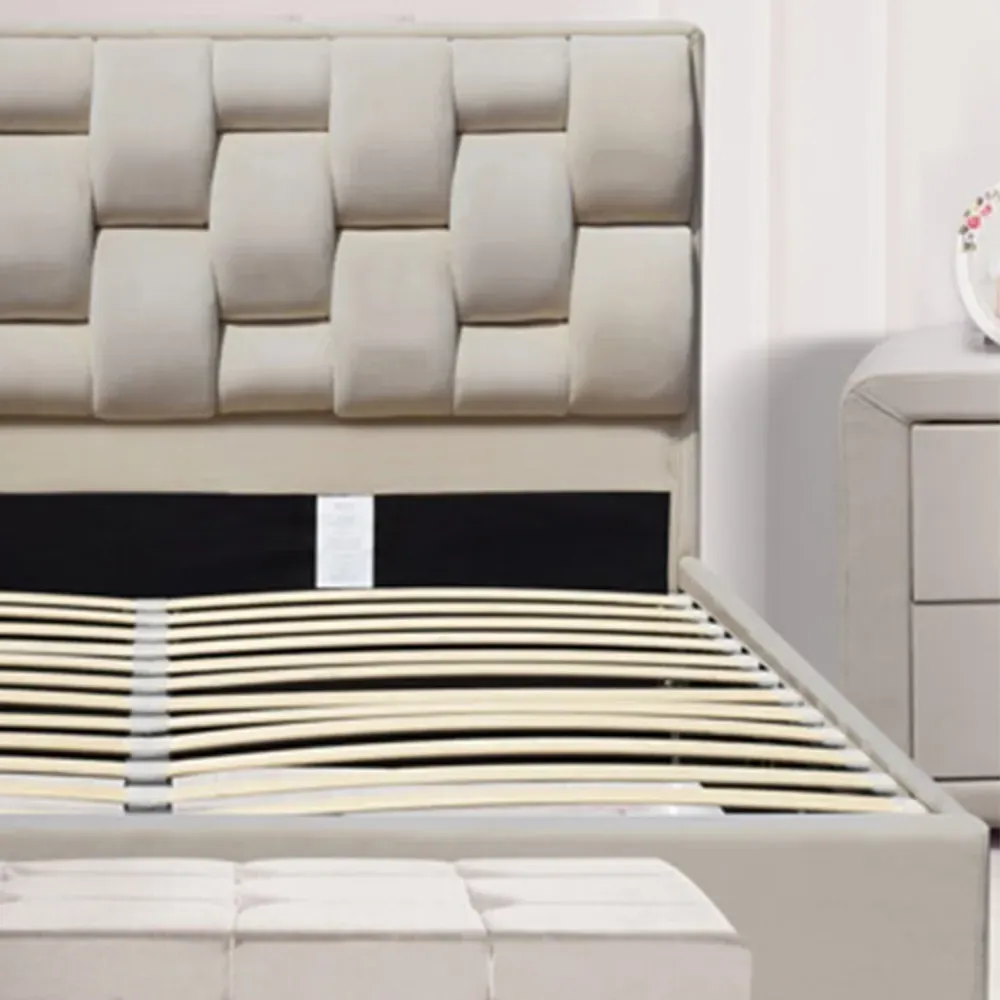 Brooklyn King Size Storage Ottoman Bed with Blanket Box - Cream, Velvet