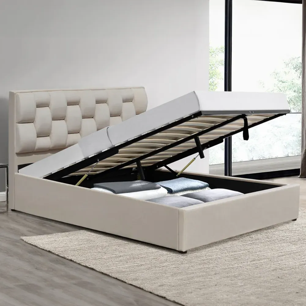 Brooklyn King Size Storage Ottoman Bed with Blanket Box - Cream, Velvet