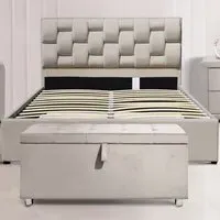 Brooklyn King Size Storage Ottoman Bed with Blanket Box - Cream, Velvet