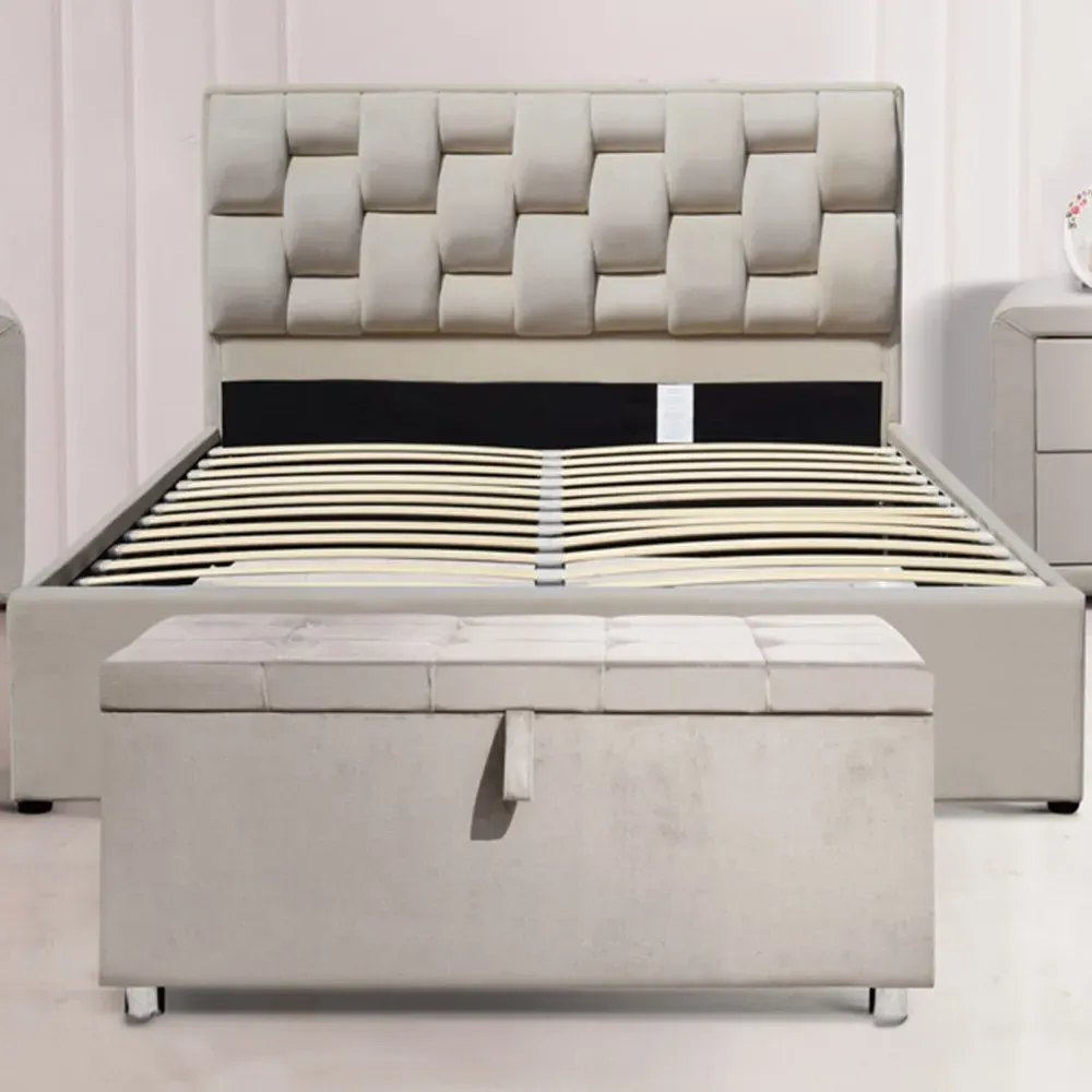 Brooklyn King Size Storage Ottoman Bed with Blanket Box - Cream, Velvet image