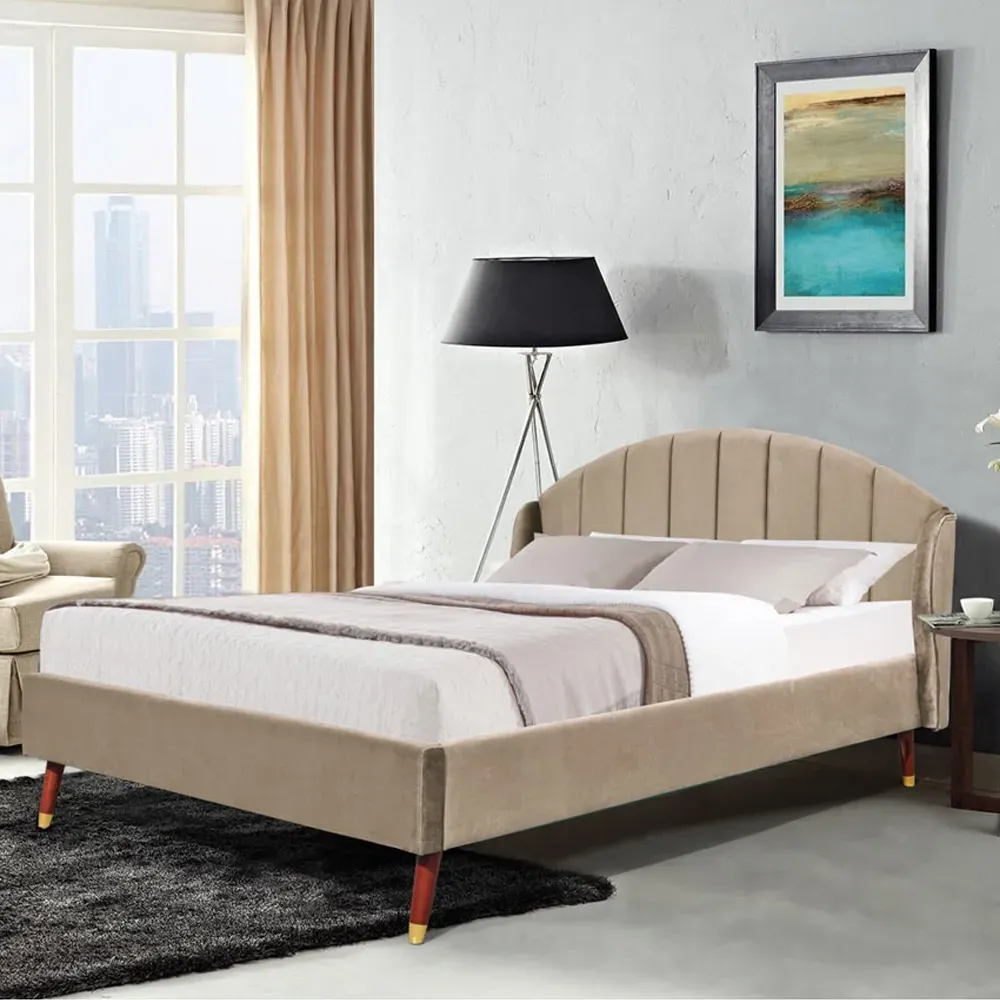 Brooklyn King Size Winged Bed Frame - Brown, Velvet