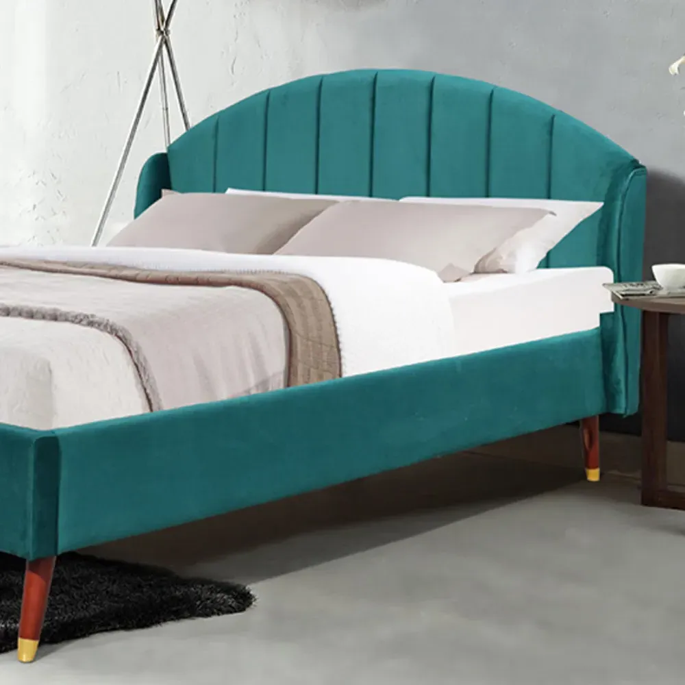 Brooklyn King Size Winged Bed Frame - Green, Velvet