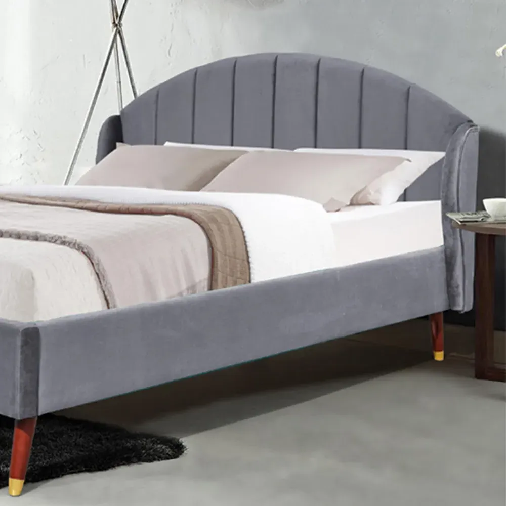 Brooklyn King Size Winged Bed Frame - Grey, Velvet