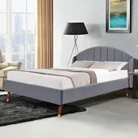 Brooklyn King Size Winged Bed Frame - Grey, Velvet