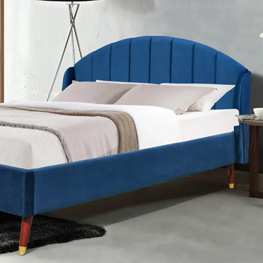 Brooklyn King Size Winged Bed Frame - Navy, Velvet