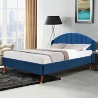 Brooklyn King Size Winged Bed Frame - Navy, Velvet