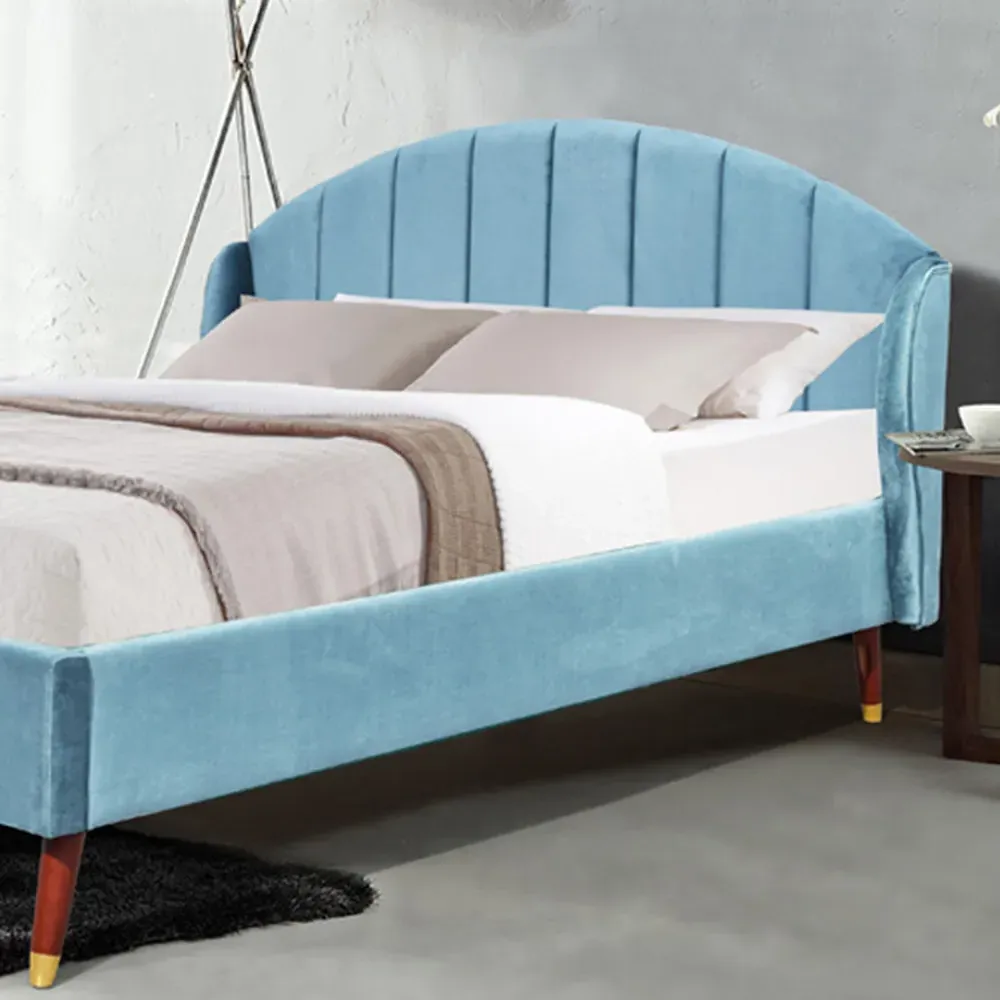 Brooklyn King Size Winged Bed Frame - Teal, Velvet